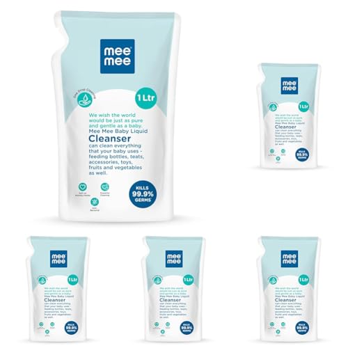 Image of Mee Mee Baby Liquid Cleanser 1 L, Anti-Bacterial Kills 99.9% Germs | for Feeding Bottles, Nipples, Accessories, Toys, Fruits & Vegetables | No Alcohol, One Drop Cleaning, Dermatologically Tested