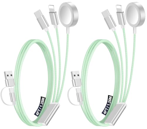 Image of 2Pack Travel Essentials for Apple Watch Charger,3-in-2 Multi Charging Cable | Cruise Vacation Camping Essentials for iPhone Charger,Type C /Lightning for iWatch,iPhone 17-12,Xbox Series X&S-4FT Green