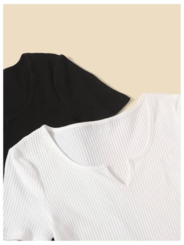 SOLY HUX Girl's 2 Piece T Shirt Bodycon Mini Dress Notched V Neck Short Sleeve Ribbed Knit Summer Dresses3