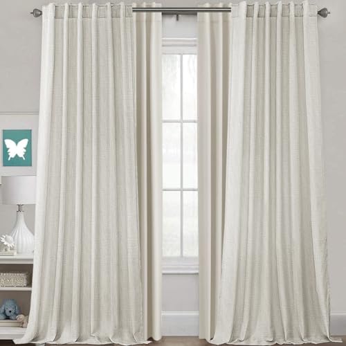 H.VERSAILTEX Blackout Curtains 96 Inches Back Tab/Rod Pocket Bedroom Draperies Ivory Bundle Natural Linen Curtains Natural