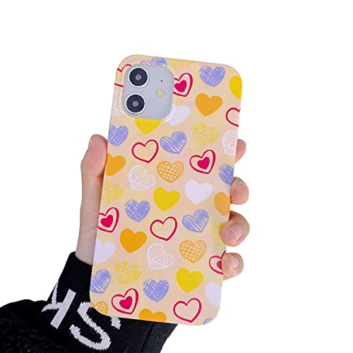 Coque iPhone 12 Pro fine et antichoc en TPU souple jaune à motif cœur mignon