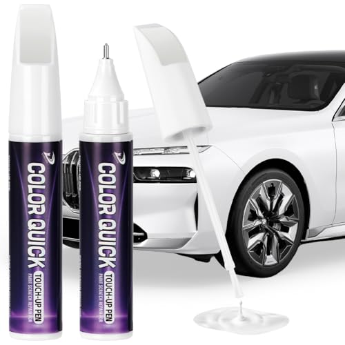 NUTKIT Bolígrafo Reparador de Arañazos Coche 2 en 1, 12 ml Retoque de Pintura Automotriz, Cabezal de Pincel y Punta Precisa, Reparación Rápida de Rayones Superficiales, Secado Rápido（Blanco）