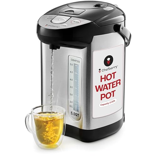 Chefberry Premium 5.5 QT Hot Water Boiler and Warmer With auto dispense and Manual Pump, Quick Heatup and Keep-Boil Function for Instant On-Demand Hot Water Anytime, Boil-Dry Protection, ETL Approved
