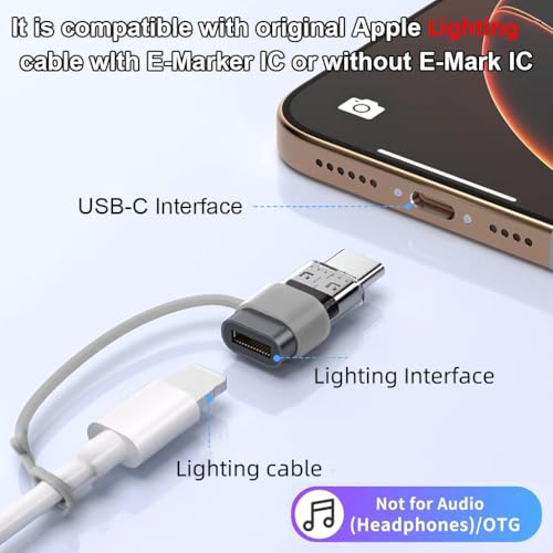 Image of Verilux MAX 12W Type C to Lighting Connector with Lanyard Holes, Translucent C Type Male to Lighting Female Adapter with 480Mbps Data Transmission for iPhone 17 /16 /15 Series, No Support OTG /Audio