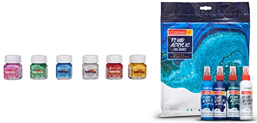 Image of Camel Camlin Kokuyo Fabrica Acrylic Pearl Color - 10ml Each, 6 Shades & Camel Fluid Acrylic Kit - Aqua Series