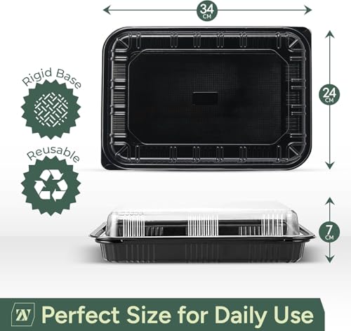 Zuvo Reusable Party Food And Sandwich Platter Trays with Lids (Pack of 5), Sandwich and Buffet Serving Platters for Catering, Events, and Parties – Freezer Safe Plastic Trays with Lids (34x24x5cm)