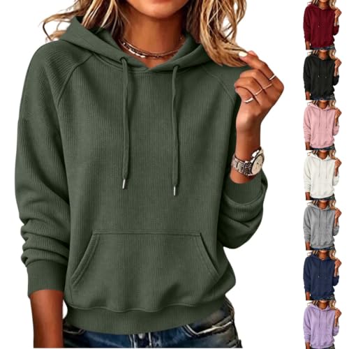 Womens Waffle Knit Hoodies Lightweight Pullover Hooded Sweatshirt