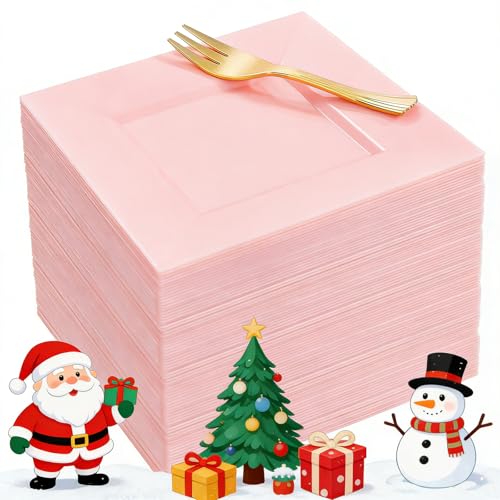 supernal 200pcs Pink Square Dessert Plates with Gold Dessert Forks,Appetizer Plate Disposable,include 100Pcs Square Dinner Plates 6 supernal 200pcs Pink Square Dessert Plates with Gold Dessert Forks,Appetizer Plate Disposable,include 100Pcs Square Dinner Plates 6