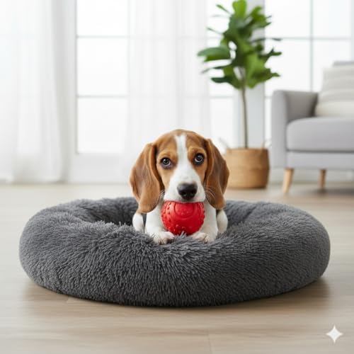 Image of Orthopedic Dog Bed Small for Dogs & Cats, Plush Pet Bed with Raised Bolster Support and Non-Slip Bottom, Gray