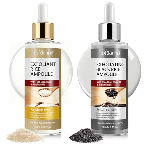 Peel Shot Glow Rice Peeling Ampoule, Esencia exfoliante facial suave de salvado de arroz negro, limpia profundamente los poros e hidrata, apta para rostro y cuerpo (Negro+Blanco)