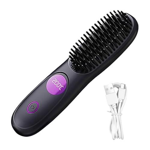 Cepillo alisador | Cepillo de cerámica inalámbrico recargable por USB, peine alisador antiquemaduras, para niñas, mujeres, esposa, hogar, baño, viajes, vacaciones, salón de negocios
