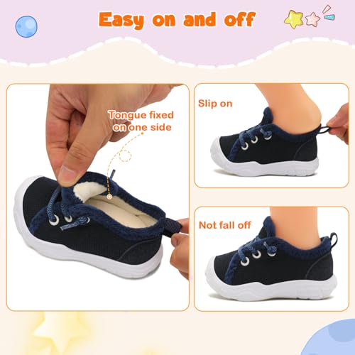 FEETCITY Toddler Barefoot Shoes Boys Baby Walking Shoes Kids Slip On Shoe Lightweight Toddler Tennis Shoe Darkblue3
