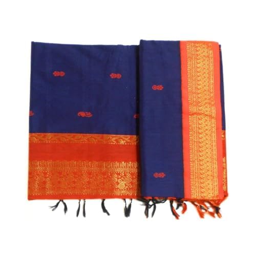 Image of Pure Kalyani Cotton Saree | Zari Border & Blouse Piece - Lata Gadwal Design | Traditional Saree