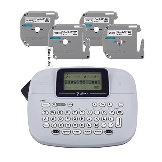Brother PT-M95 P-Touch Monochrome Label Maker Bundle (4 Label Tapes Included),White
