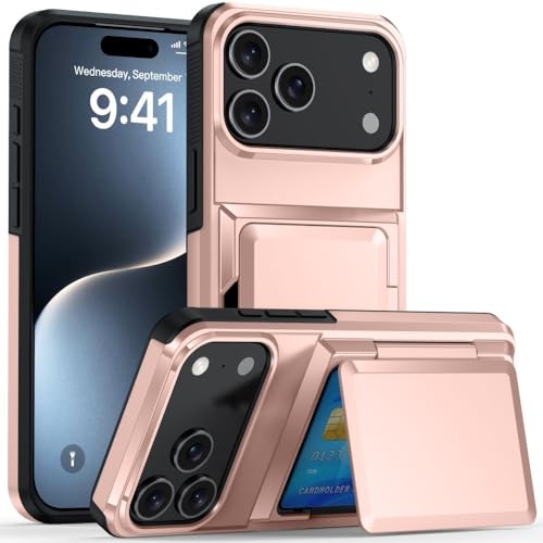 Coque antichoc iPhone 16 Plus or rose pour éviter les casses avec porte-cartes utile