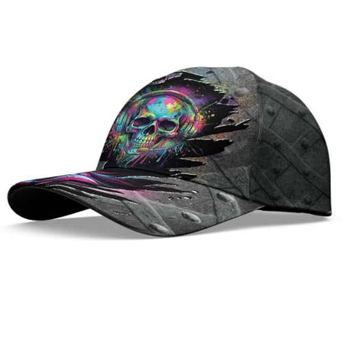 Image of Skull Cap, Gifts for Men, Skull Us Flag Skeleton Gothic Horror, Black Baseball Cap, Adjustable Caps Sun Hat