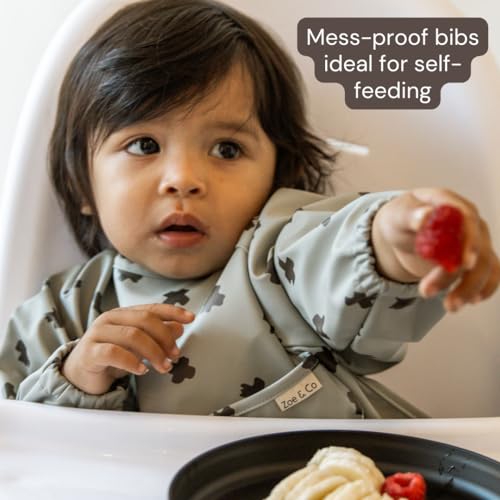 Zoe & Co Baby Bibs for Eating w/Pocket | Premium Soft Waterproof Bibs | Cute Toddler Bibs 6-36mo | Hang Dry Long Sleeve Bib4