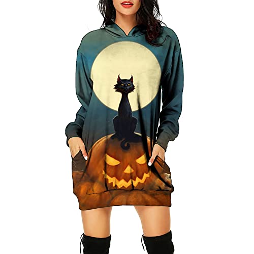 Skang Damen Pullover Halloween Bedruckt Langarm Kapuzenpullover Damen...