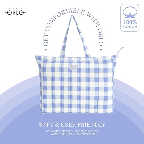 Image of Premium Cotton Waffle Quilted Tote Bag, Large Spacious Handbag for College, Office, Work, Travel, Shopping & Daily Use