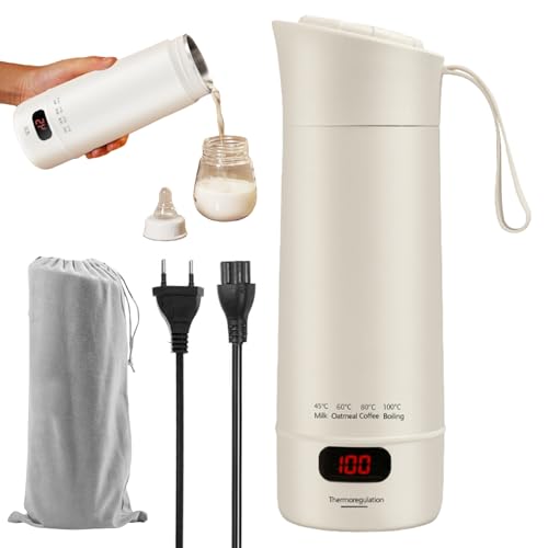 400ML Bouilloire De Voyage, Mini Bouilloire De Voyage, Portable Avec Thermos Chauffant, Portable Électrique Avec Contrôle De Température, Pour Thé, Café,...