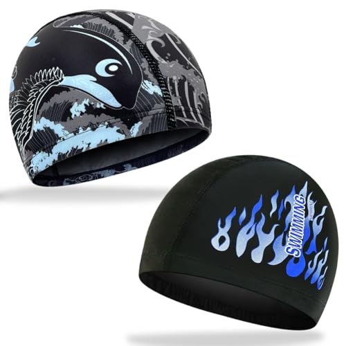 COYUN 2 pcs Gorros De Natación para Hombres Y Mujeres, Gorro natación de pelo largo, Gorros De Natación para Adultos, gorro de baño para Mujeres, gorro de baño Elásticos, ajuste cómodo