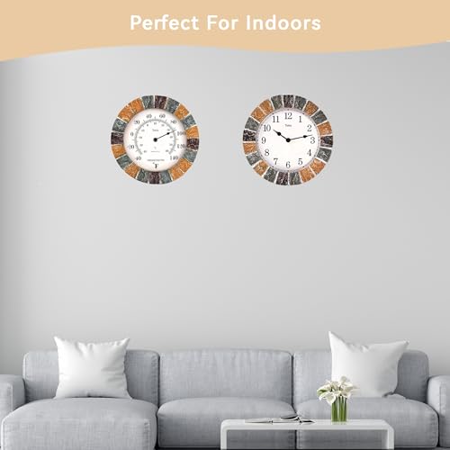 Lily'S Home SW1485-1513 Indoor Or Outdoor Large Hanging Wall Clock And Thermometer Set. Made Of Durable Polyresin Plastic. 10 Inch Inch Diameter. thumb #4