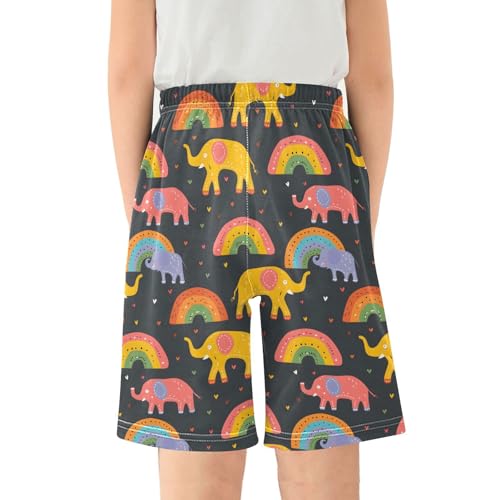 Elephant Rainbow Sleep Shorts Summer Pajama Shorts Elastic Waist Sleep Bottoms with Pockets 6-14 Years2