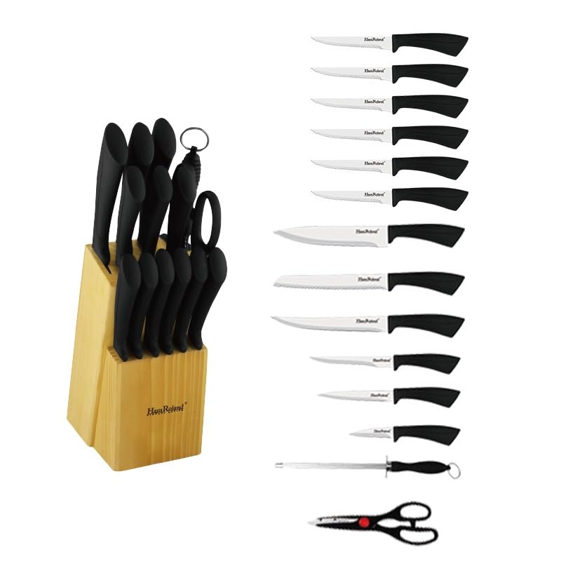 15pcs Staineless Steel Kitchen Knife Set, Dishwasher Safe, Black