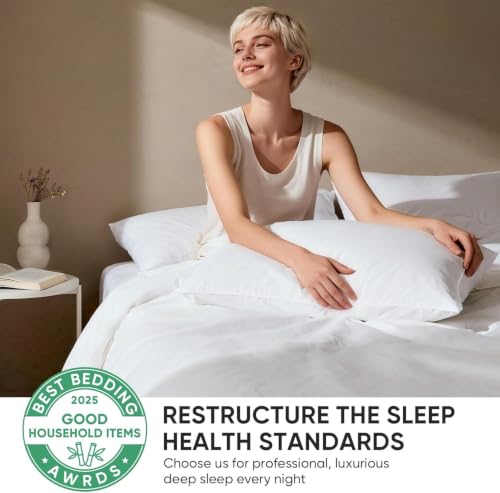 Image of TWK Real 100% Viscose Derived from Bamboo Sheets Set Queen Size, Cooling & Silky Soft for Hot Sleeper, Breathable & Moisture Wicking Fabric, 18 inch Deep Pocket with Corner Straps (White, Queen)