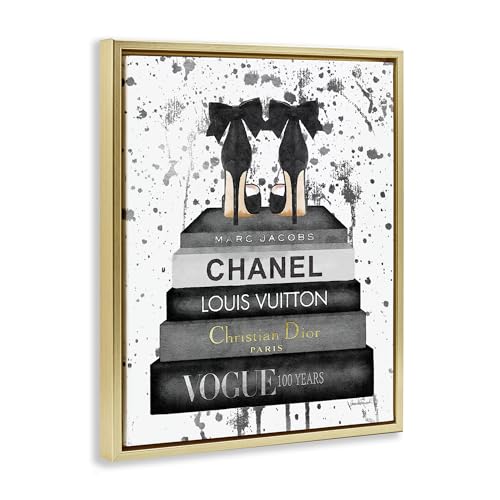 Image of Stupell Industries 'Glam Fashion Books & Heels'| Floating Frame Canvas Art | Stupell Industries | Gold, 25 x 31 Inches, Easy to Hang and Sturdy, Made in USA, by Amanda Greenwood