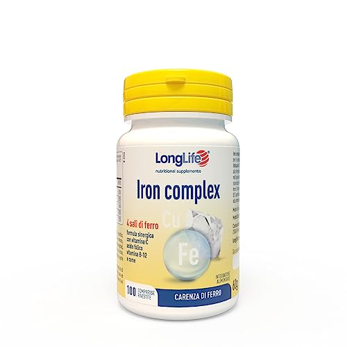 ✨ FORMULA SINERGICA: Iron complex LongLife è un integratore alimentare a base di ferro ad elevata biodisponibilità e altri cofattori, quali vitamina C, acido folico, vitamina b12 e rame, utili per favorire la produzione di globuli rossi ed emoglobina nel sangue, oltre che per sostenere il sistema immunitario e la salute cognitiva. Tali cofattori potenziano gli effetti benefici dell’assunzione di ferro.