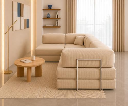 Image of Torque Vegas 5 Seater L Shape Sofa Cum Bed for Sleeping- Beige | Suede Fabric 5 Seater Sectional 3-in-1 Sofa Bed | Corner L Shaped Sofa Set for Living Room Office