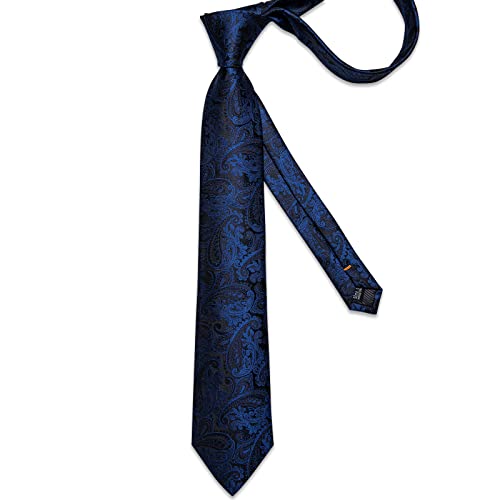 Image of DiBanGu Mens Paisley Tie Sets Silk Jacquard Woven Floral Necktie and Pocket Square Cufflinks Wedding Business Party