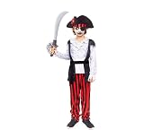 Partilandia Disfraz de Pirata Zombie blanco a rayas para niño 5 a 6 años