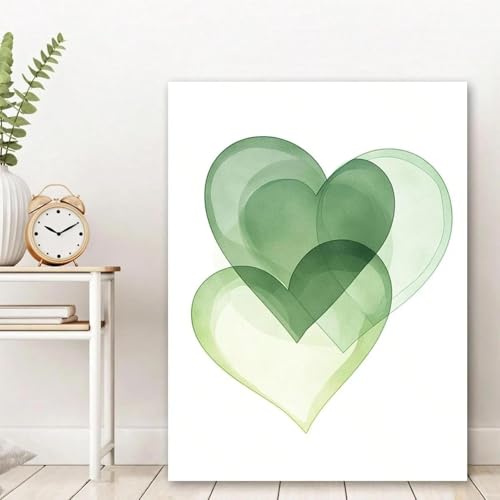Toile minimaliste cœur vert sauge pour une ambiance douce à la maison