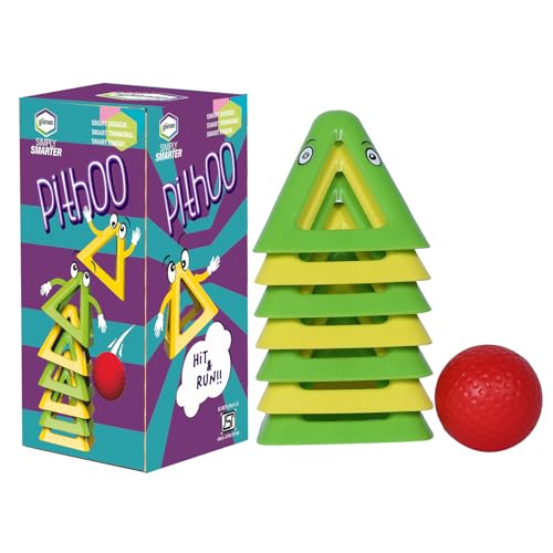 Image of Gluman Pitthu Game | Pithoo Stacking Set | Lagori | Triangle Pyramid with Soft Ball | Fun Indoor Outdoor Seven Stones Game with Disney Sipper | Ages 6 and Above | Waterproof (Green & Yellow)