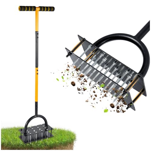 Aérateur de pelouse manuel à dents creuses pour décompacter le sol