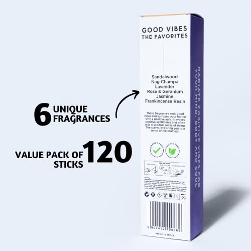 Folkulture Incense Sticks - Set Of 6 Insenses (120 Sticks) For Purification - Lavender, Frankincense, Rose And Geranium, Jasmine, Sandalwood, Nag Champa - Famhouse Gift Box For Good Vibes #TOP1