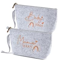 2 Stück Geschenke Für Werdende Mutter, Kosmetiktasche aus Filz, Baby Geburt Geschenk, Tasche Schwangerschaft Geschenk mit Reißverschluss, Beutel Geschenke zur Babyparty Mom Baby Kram (Regenbogen)