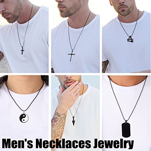 Faxhion 8Pcs Black Pendant Necklace For Men Boy Jewelry, Stainless Steel Chain Cross Necklace, Cool Punk Men's Necklaces Set Jewelry For Gifts, 16-24 Inches Chain #TOP2