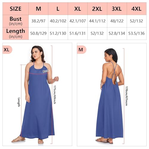Robe longue bleu minéral foncé dos nu pour femme d'été