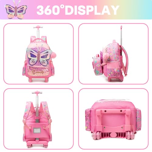 Meetbelify Rolling Backpack for Girls Backpacks with Wheels for Elementary Preschool Students 3 in 1 Carry on Travel Luggage Kids Suitcase with Lunch Box Pencil Case for Girls Age 8-10 by Meetbelify - Image 3