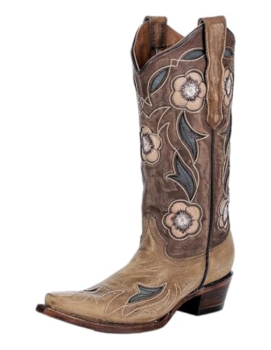 Circle G LADIE'S SAND INLAY & EMBROIDERY, LEATHER SOLE, COWHIDE LEATHER, WESTERN BOOT, L6155