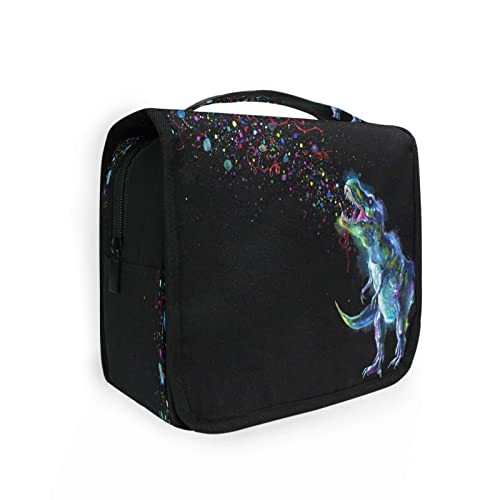 Neceser colgante de dinosaurio arcoíris brillante para mujeres y hombres, bolsa de maquillaje portátil, bolsa de cosméticos para bolso, bolsa de viaje impermeable, esencial de viaje, bolsa de lavado