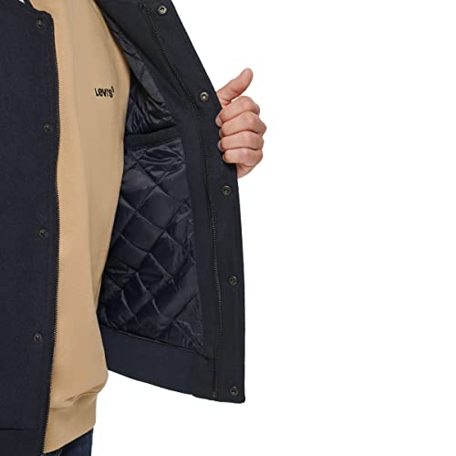 Levi's Men's Soft Shell Hooded Flight Bomber Jacket, Navy Mixed Media #TOP5