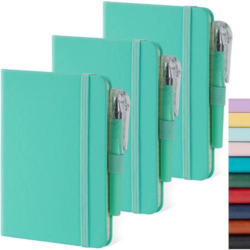 Image of 3 Pack Small Pocket Journal Notebook 3.7 inch x 5.7 inch with Pen, A6 Mini Cute Notepad for Women /Men, 408 Pages, 100Gsm Lined Paper Note Pads, Leather, Green