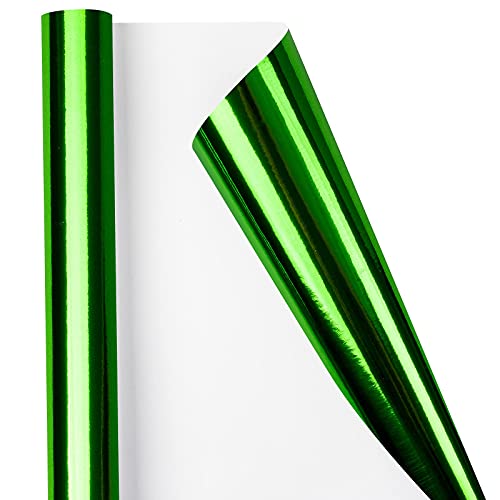 Image of RUSPEPA Green Metallic Wrapping Paper - Solid Color Paper Perfect for Wedding, Birthday, Christmas, Baby Shower - 17 Inches X 32.8 Feet