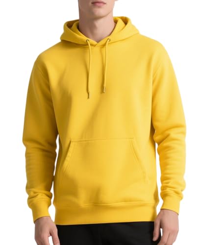Mlgaril Men's Yellow Hoodies Pullover Hooded Sweatshirt Midweight Athletic Hoodie for Men Long Sleeve Fleece Sweat Shirt with Pocket,XL