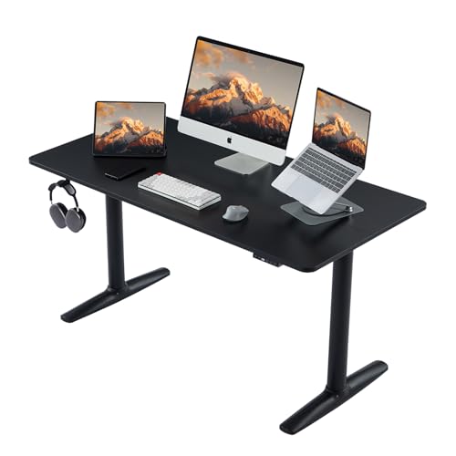 Deroavixe Electric Standing Desk, Height Adjustable Desk with Round Tube Legs, 48 x 24 Inches Memory Sit Stand up Desk, Home Office Workstation (Black Desktop + Black Leg)