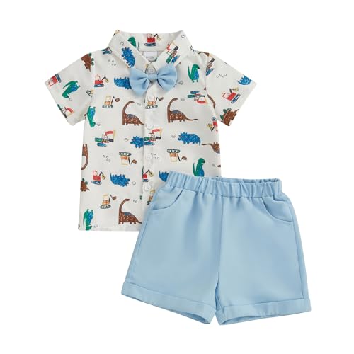 MAHUAOYIXI Baby Boy Outfits Casual Coconut Print Button up Short Sleeve Shirt Top+ Elastic Waist Solid Shorts Infant Baby Boys 2Pcs Toddler Set Summer Clothes (Light Blue, 2-3 Years)